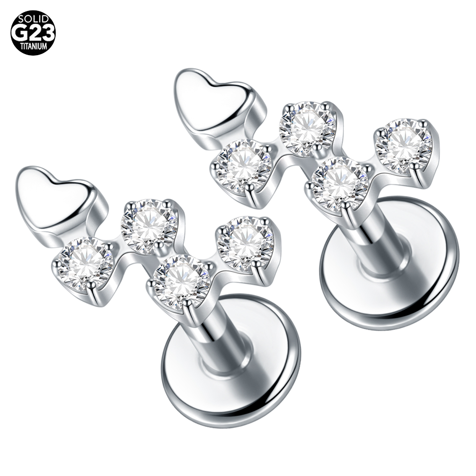 Flat Back Labret Stud - 1Pc tytanowy kwiat cyrkon Labret Stud