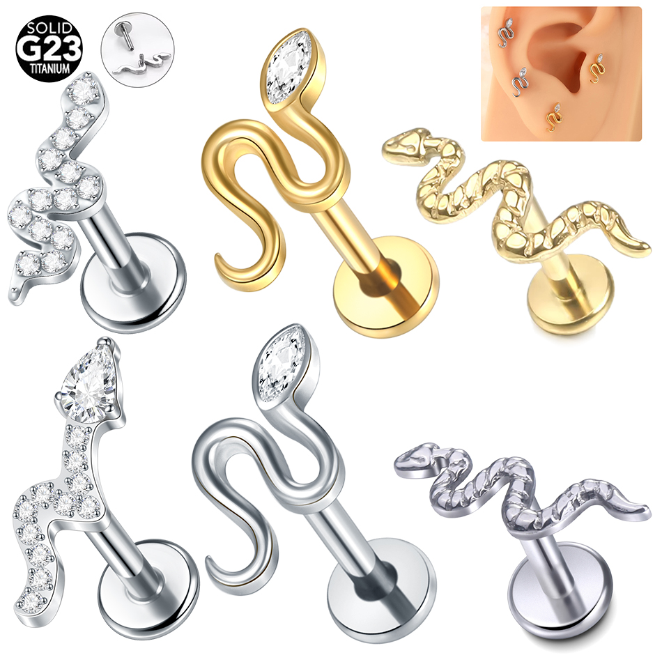 Flat Back Labret Stud - 10 sztuk/partia tytanowy wąż wąż CZ