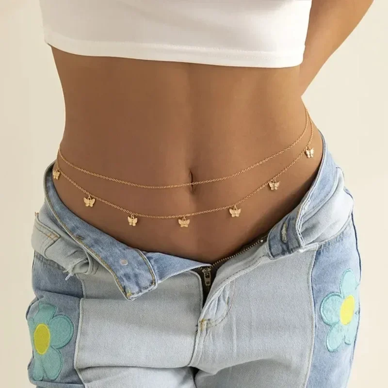 Body Jewels - Nowy urok Seksowny dwuwarstwowy łańcuszek motylkowy