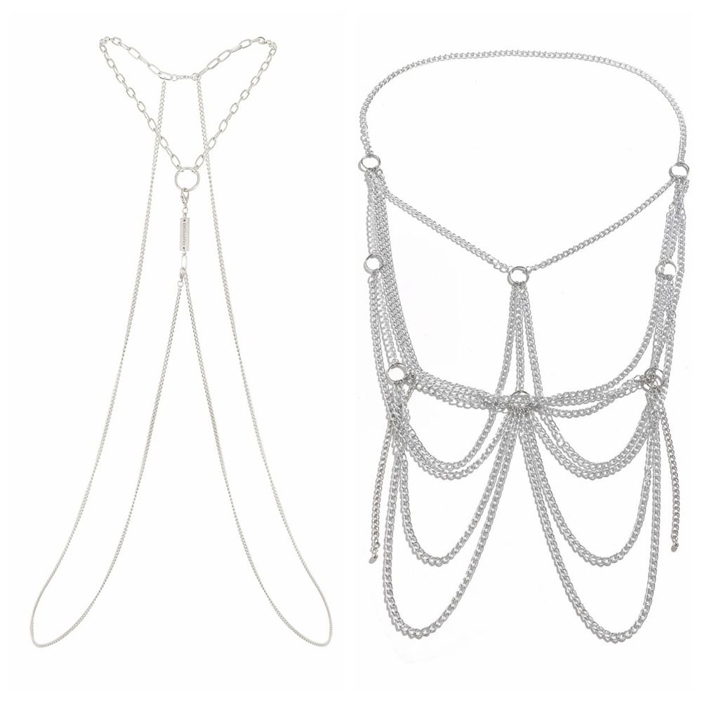 Body Jewelry Materials - Aluminiowy łańcuszek na ciało, srebrny, z
