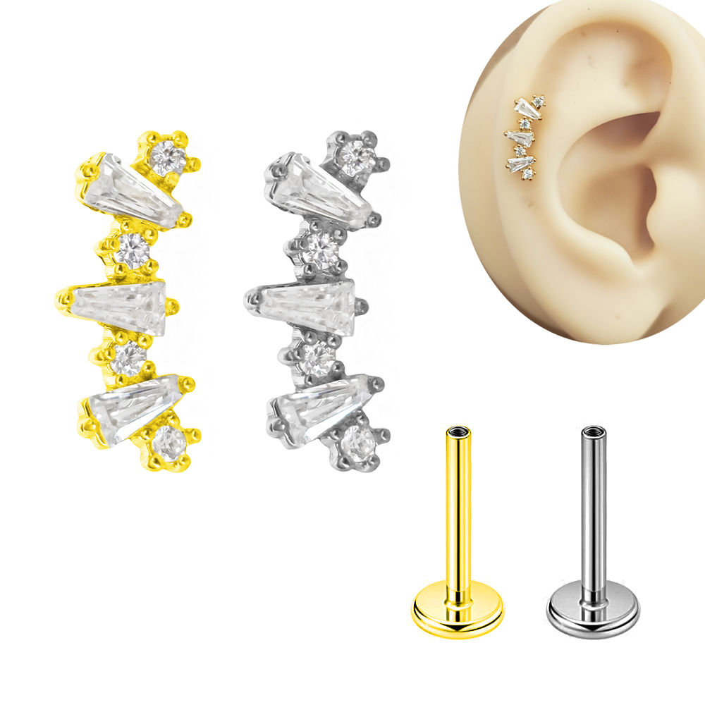 Flat Back Labret Stud - Wewnętrzna gwintowana sześcienna cyrkonia Labret 100%
