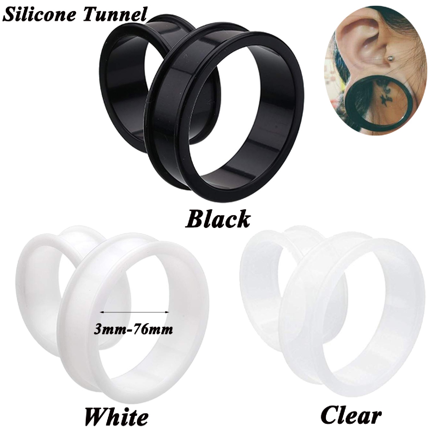 Body Jewelry Gauges - 2 sztuk Supersize Elastyczny silikonowy podwójnie