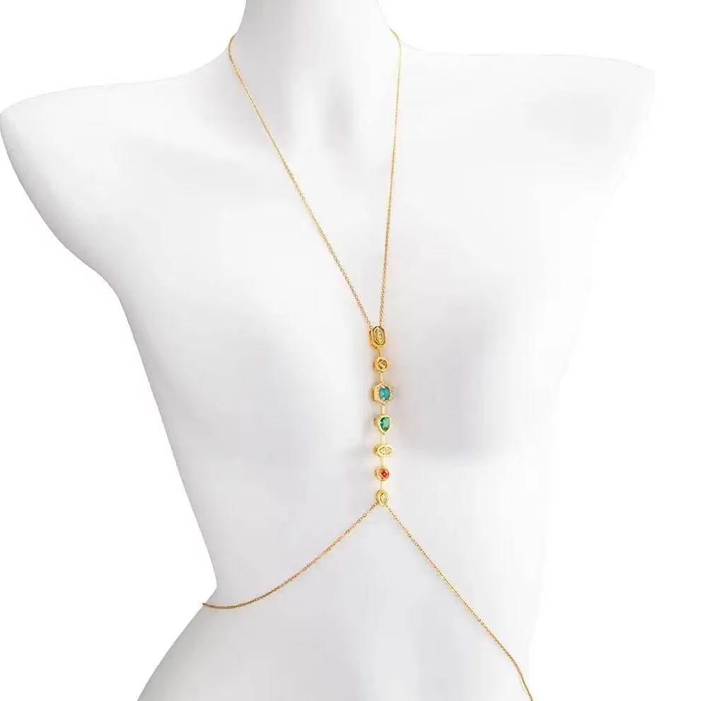 Body Jewelry Women - PuRui Wykwintny Kolorowy Łańcuszek na Klatkę