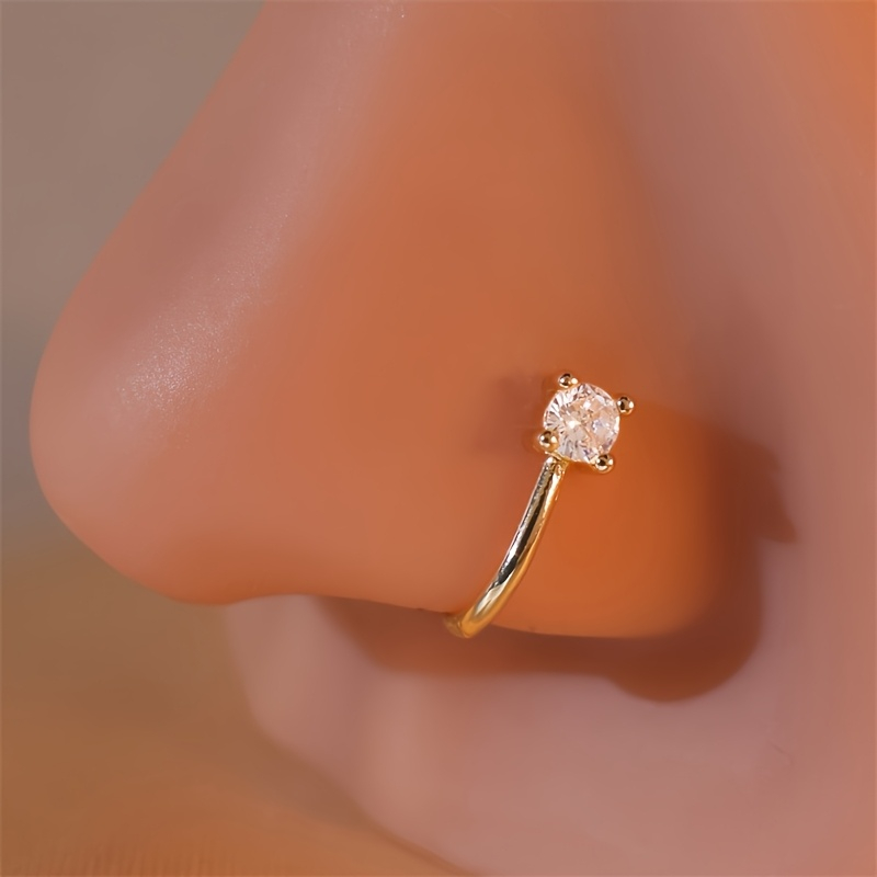 Body Jewelry Materials - Okrągły pierścień na nos z cyrkonią,