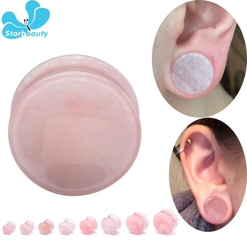 Body Jewelry Gauge Sizes - 2Pc różowy kwarcowy organiczny kamień Flesh