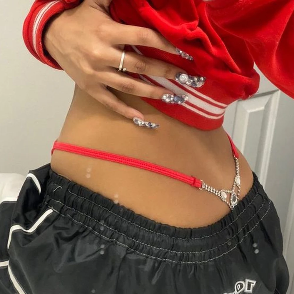 Body Jewelry Women - Seksowne okrągłe stringi ze strasami regulowane