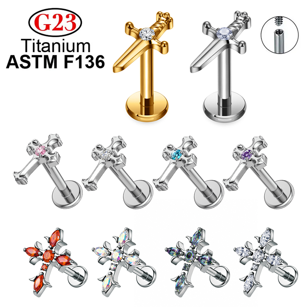 Flat Back Labret Stud - Kolczyki krzyżyki z tytanu ASTM F136,