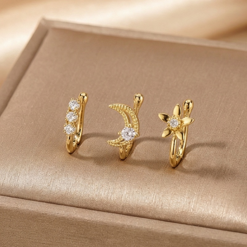 Body Jewelry Materials - 3-częściowy zestaw retro klipsów na nos