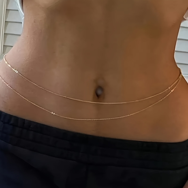 Body Jewels - Dwustronny złoty metalowy łańcuszek do talii