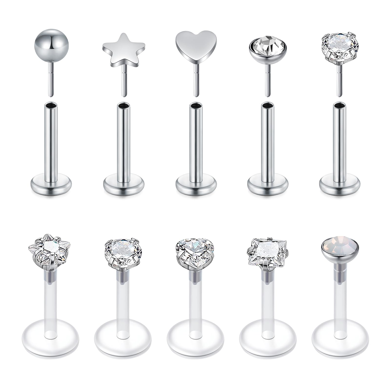 Flat Back Labret Stud - 16G Push In bezgwintowe kolczyki z